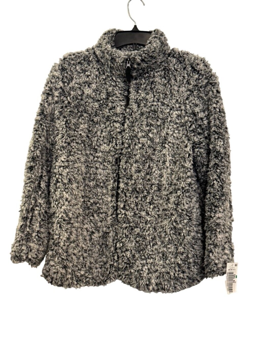 Style & Co Womens Faux Fur Jacket PL Black & Gray Full Zip Soft Plush Coat New